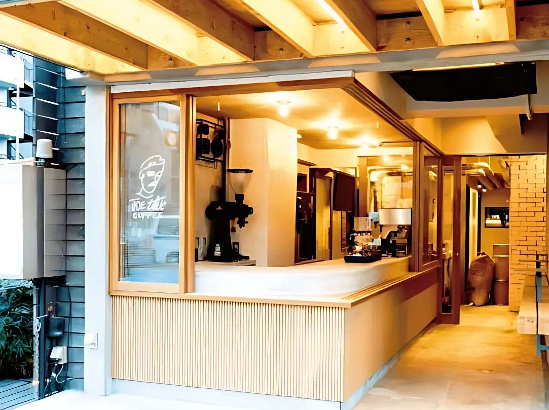 Warm café storefront